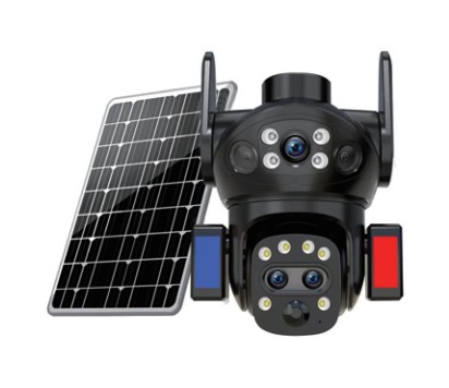 Dual-lens solar camera with printed code QX07, brochure card p03-r4
